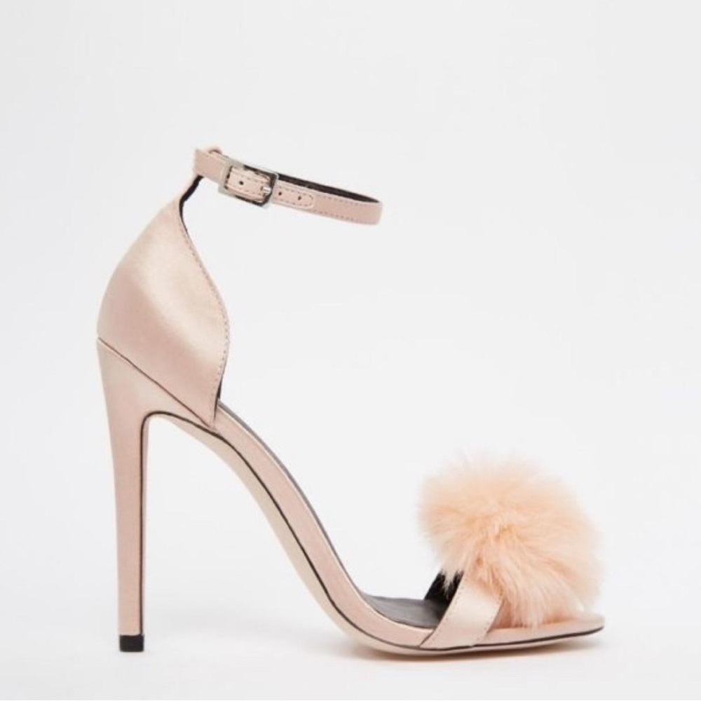 Asos Pom Pom Highness Heels Pink Champagne Color Satin -US Size 8.5-9